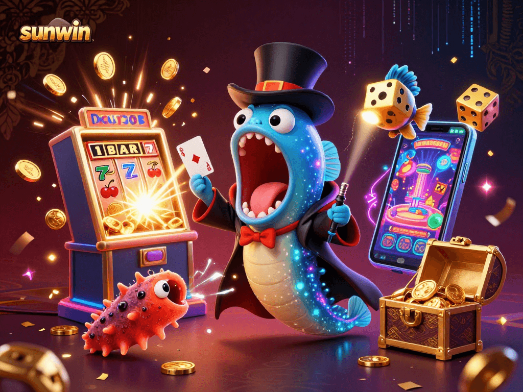 Engaging sunwin casino scene featuring a magical underwater performance surrounding dynamic slot machines.