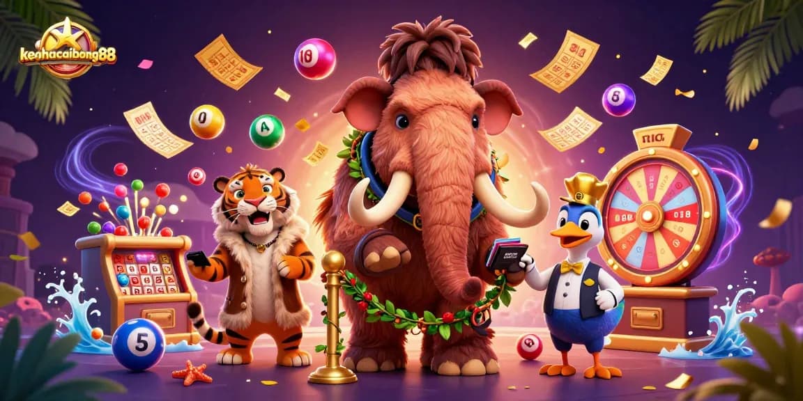 Engage in thrilling gameplay at keonhacaibong88, featuring a dynamic casino scene with vibrant lottery elements.