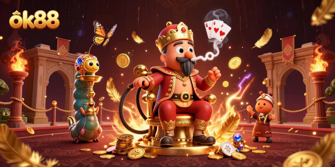 Engage with the ok88 experience featuring a captivating caterpillar character and live stakes.