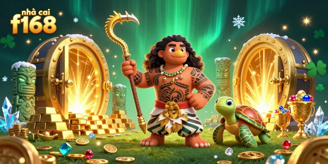 Experience the excitement of nhà cái f168 with vibrant casino-inspired characters and treasure elements.