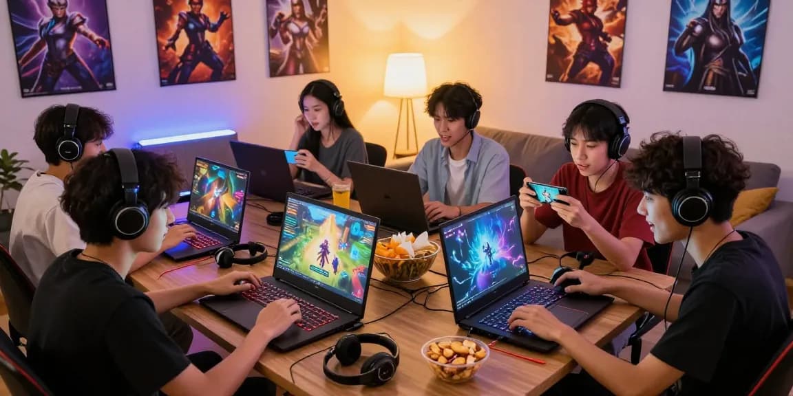 Exciting game bài đổi thưởng session with friends in a modern living room