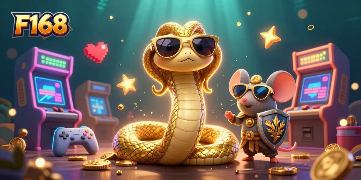 Join the F168 online gaming adventure with striking characters amidst vibrant casino elements.