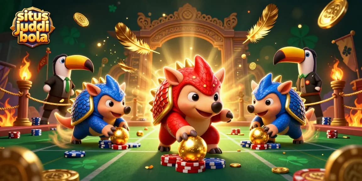 Gambarkan situs judi bola yang menarik dengan pangolin dalam pertempuran di arena judi.