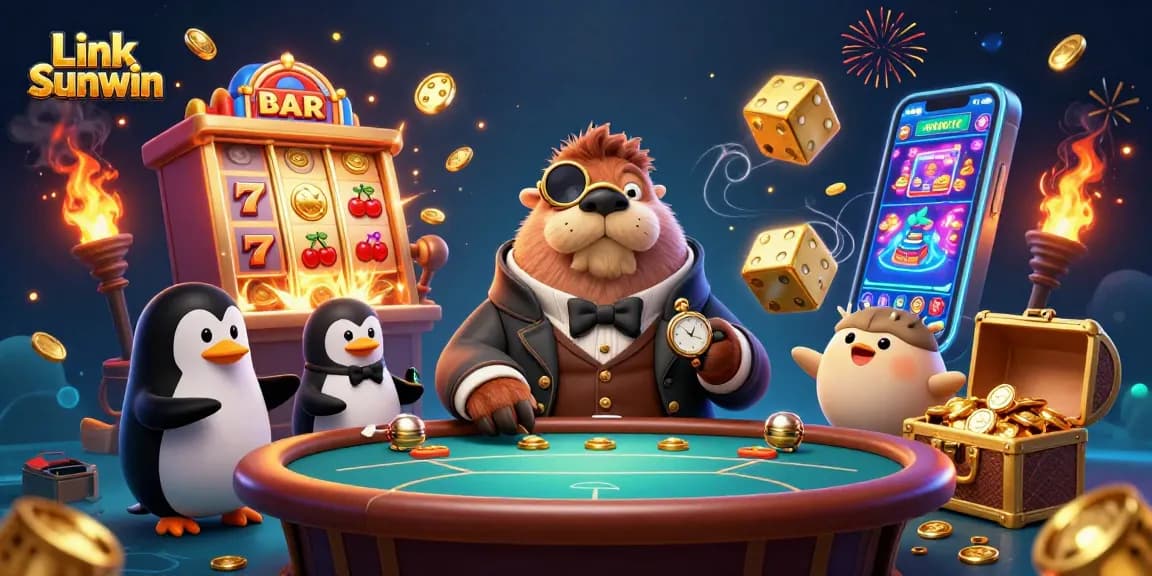 Experience thrilling gameplay at Link Sunwin with imaginative 3D characters in a vibrant casino scene.