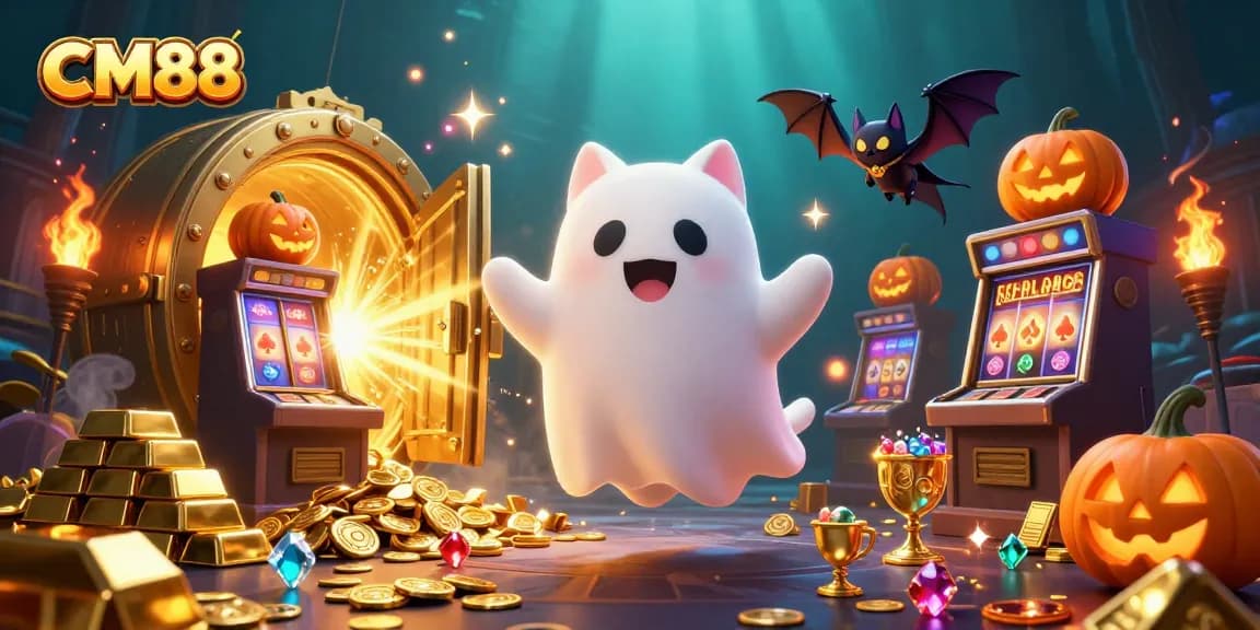Engage with CM88 in a vibrant casino scene filled with treasures and festive elements.