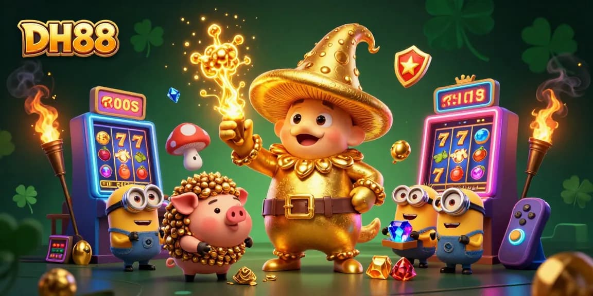 Experience the thrilling gameplay of DH88 with golden magical transformations in a vibrant casino scene.