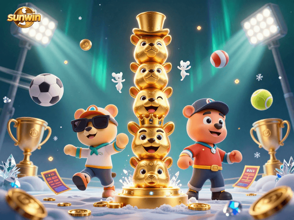 Experience sunwin's dynamic casino atmosphere with vibrant characters and engaging sports elements.