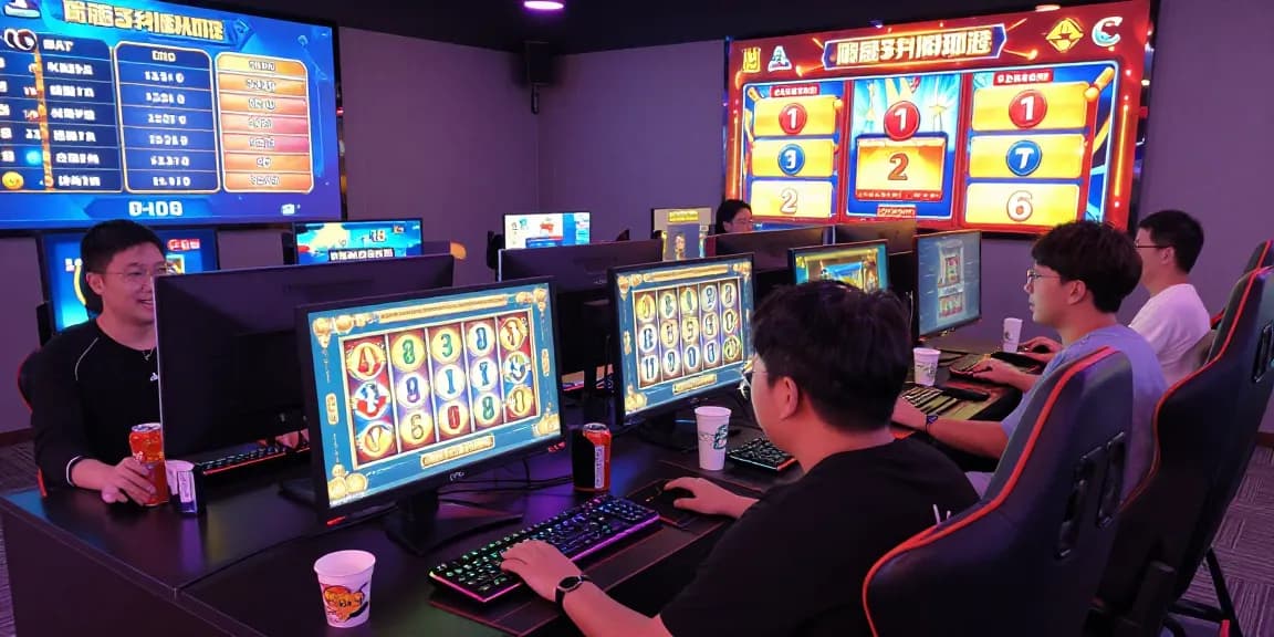 Slot jackpot permainan menarik dengan pemain antusias dan suasana penuh warna.