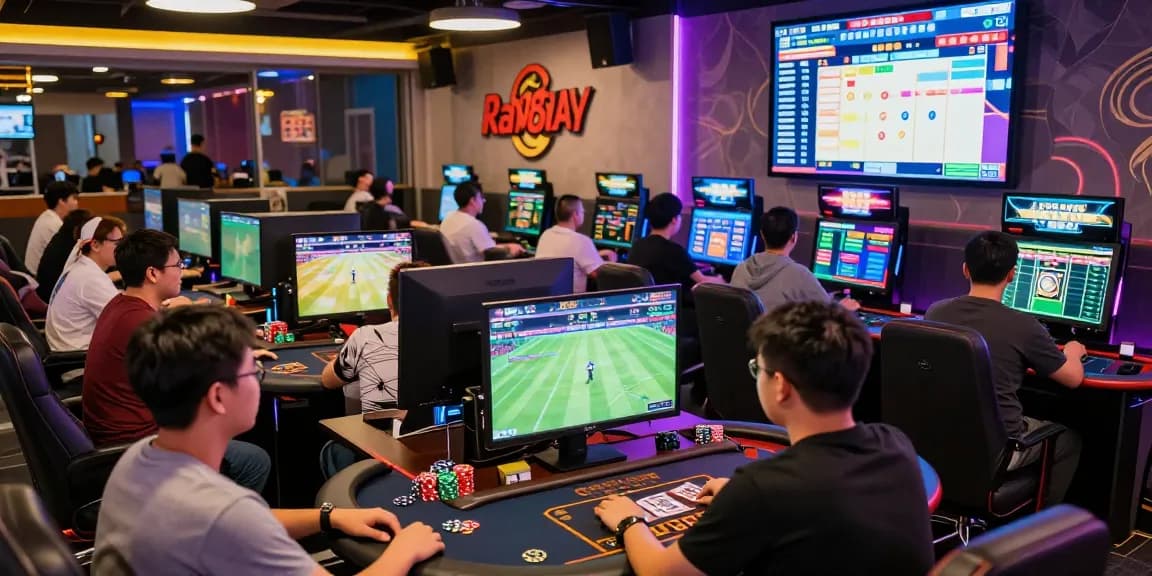 Exciting gaming atmosphere at red88 with players engaged in betting activities.
