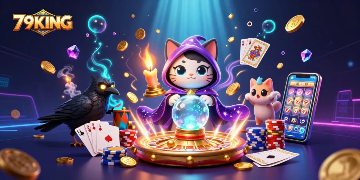 Engage in thrilling casino magic with 79KING's fortune teller cat and mystical gaming elements.