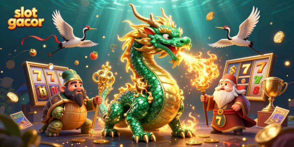 Experience the thrill of slot gacor with dynamic characters amidst vibrant casino elements.