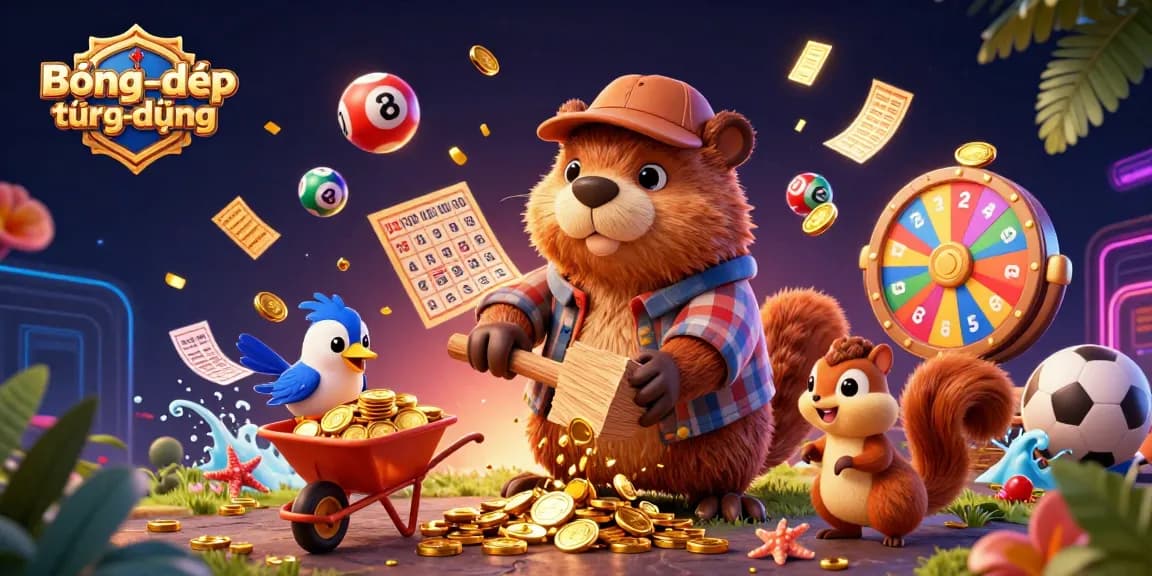 Engage with Bóngđátrựctiếpứngdụng featuring cartoon characters amidst an explosive sports betting scene.