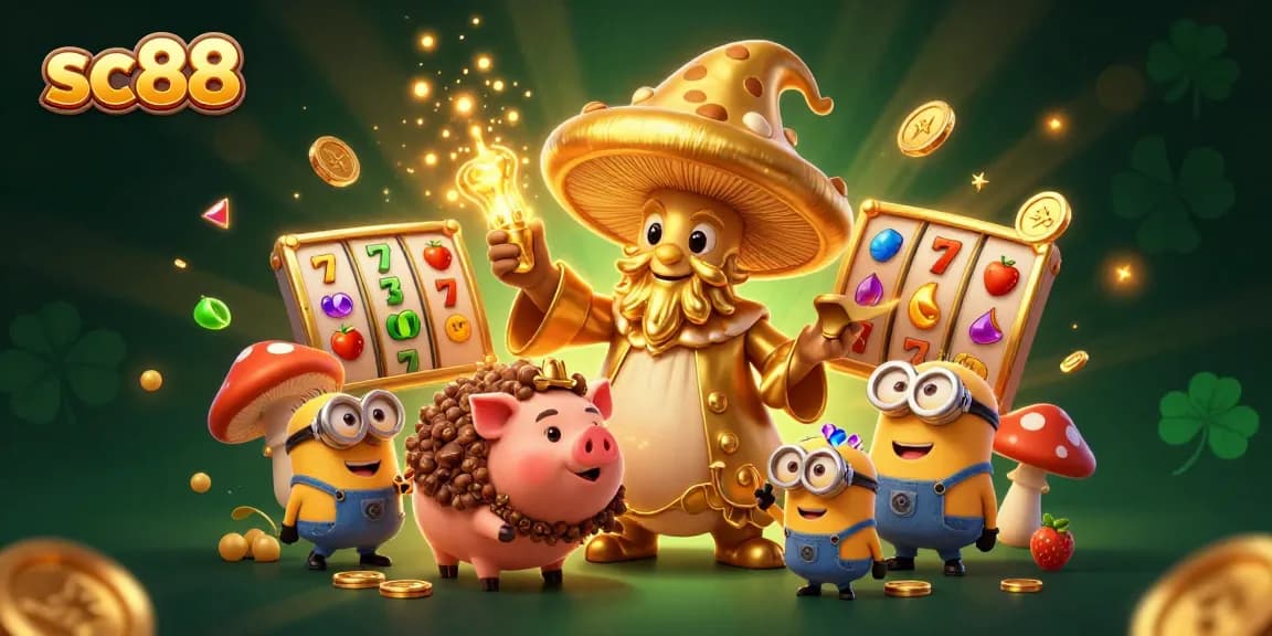Experience thrilling jackpots with sc88's vibrant 3D casino illustration, capturing the excitement of slot games.
