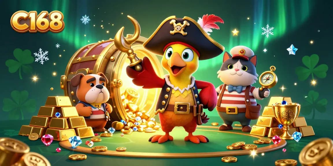 C168 captures winning moments at a dynamic casino scene with sparkling treasures and engaging characters.