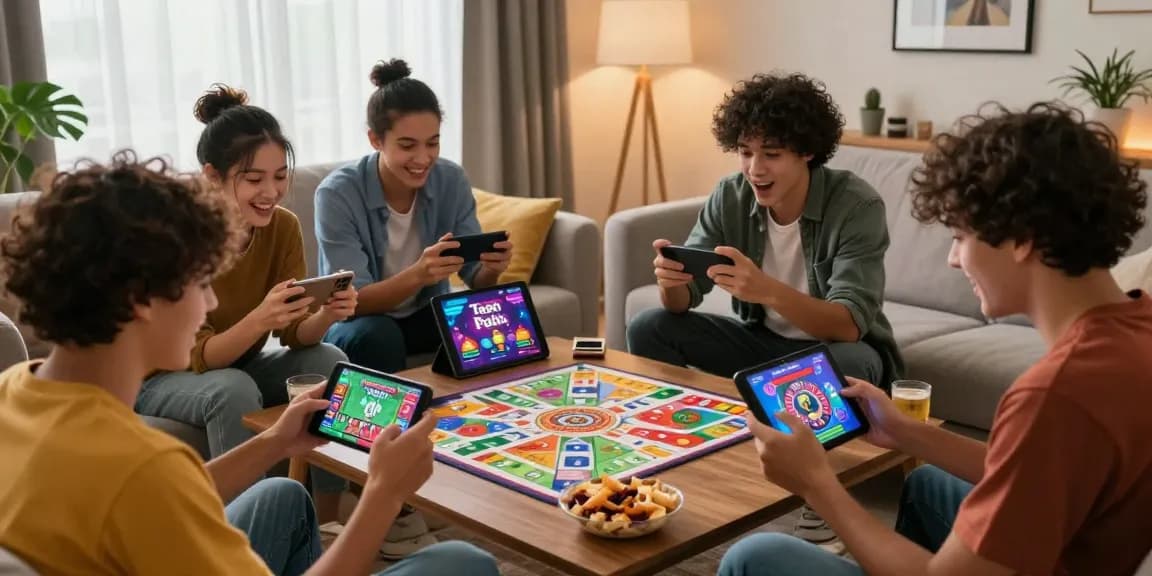 Young adults playing engaging online games in a cozy living room setting.