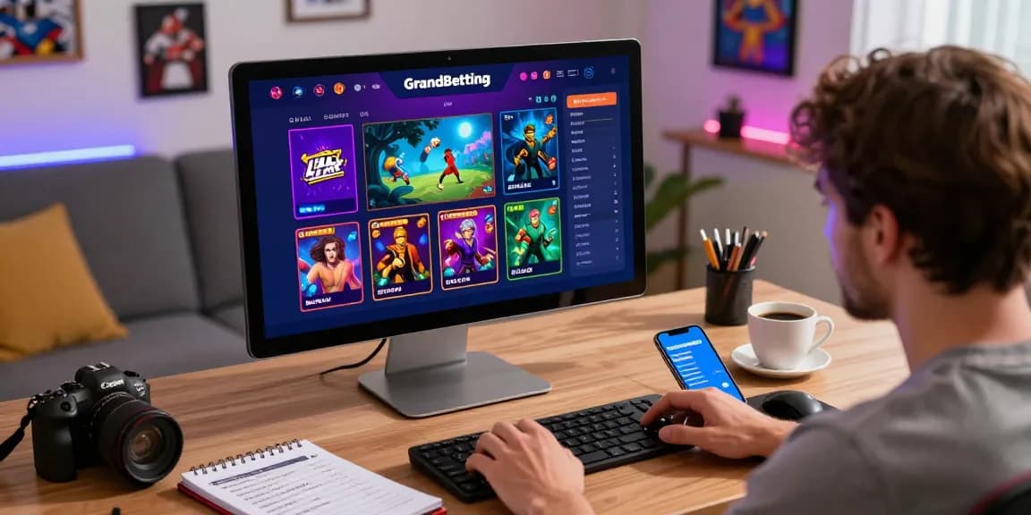Engaging Grandbetting scene with a user exploring online betting options on a vibrant desktop setup.