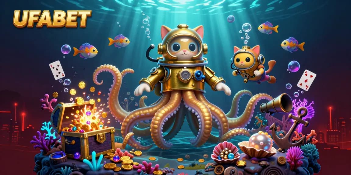 Experience thrilling wins with UFABET's vibrant avatar in a treasure-filled underwater scene