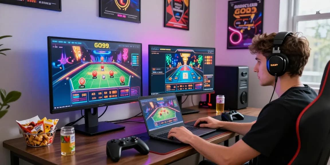Dynamic online gaming scene featuring a player immersed in GO99 action, showcasing vibrant atmosphere and technology.