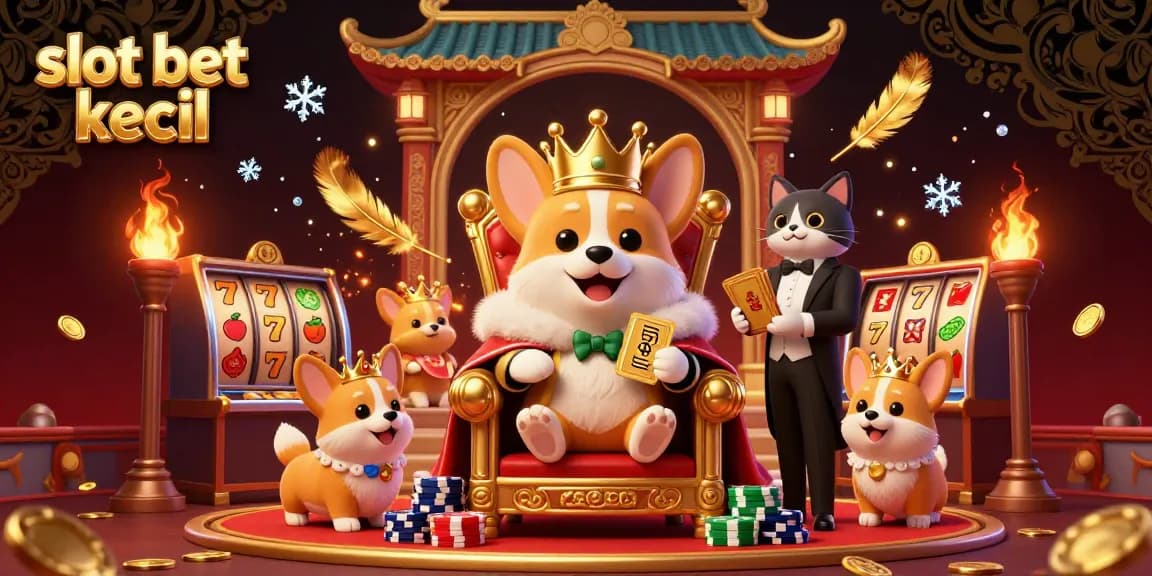 Experience thrilling gameplay with slot bet kecil featuring a regal corgi and casino elements in a luxurious 3D illustration.