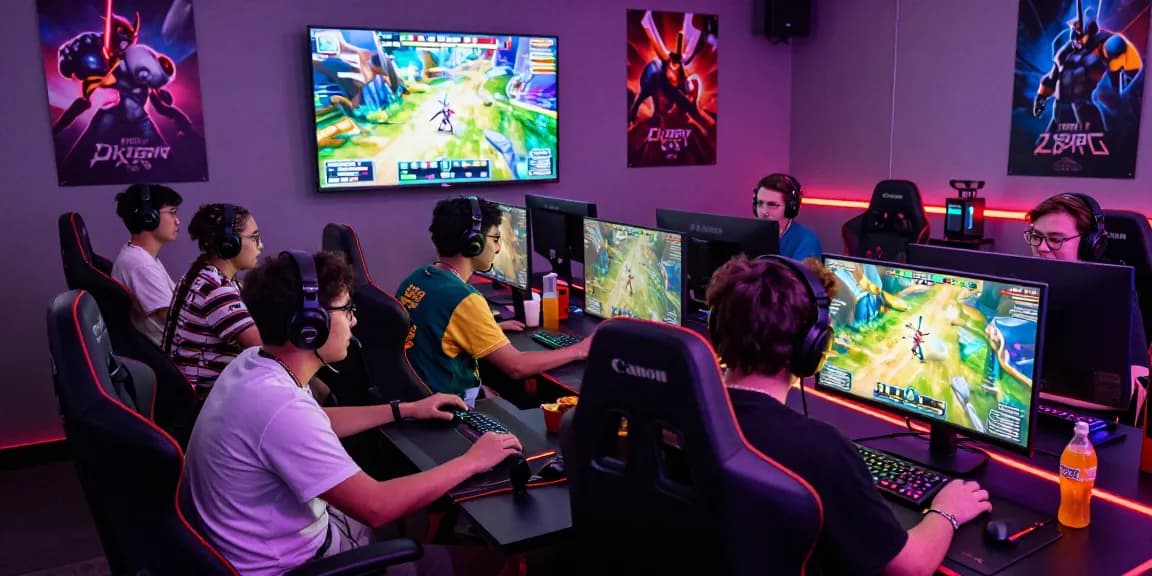 Gamers enjoying an exciting pk365-game session with vibrant graphics and LED lights in a modern gaming lounge.