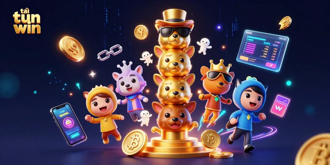 Play exciting games at tải sun win with vibrant casino elements and glowing cryptocurrencies.