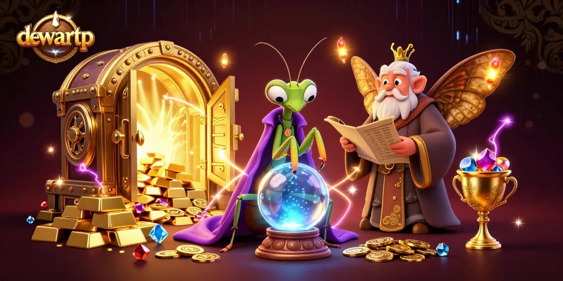 Dewartp menghadirkan pengalaman menegangkan dengan metafora permainan slot di ilustrasi magis ini.