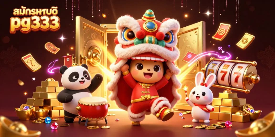 Join the fun with สมัครสมาชิก pg333 and enjoy slot games, surrounded by festive characters and treasures!