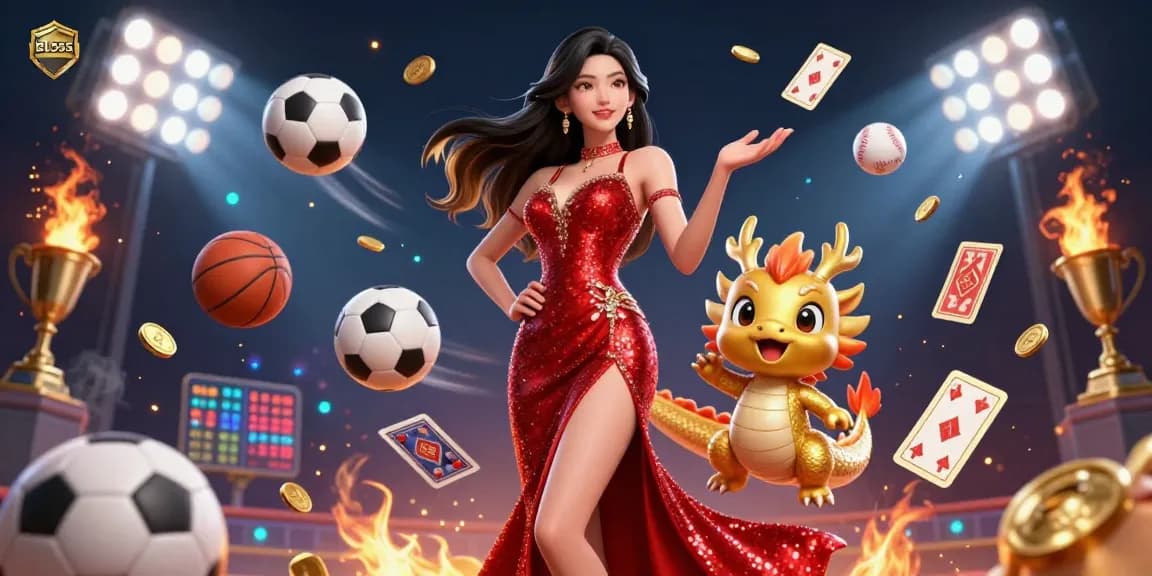 Engage in thrilling gameplay at BL555, featuring a welcoming figure with playing cards and sports balls.