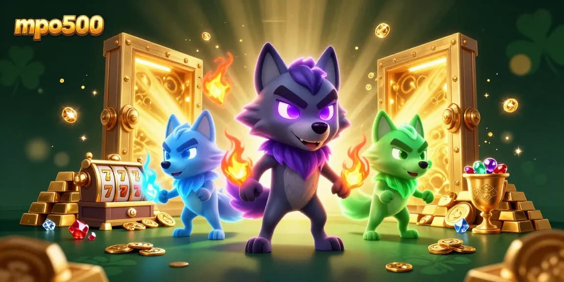MPO500 illuminates winning strategies with vibrant casino elements and a ghostly wolf pack.