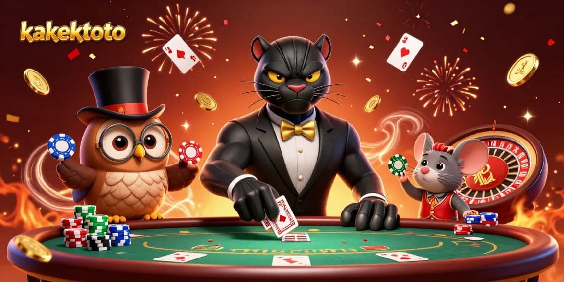 Kakektoto features a stylish black panther dealing cards, creating excitement at a vibrant poker table filled with chips.
