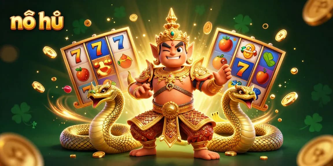 Engage with nổ hũ jackpot excitement in a vibrant and dynamic 3D scene featuring unique gaming symbols.