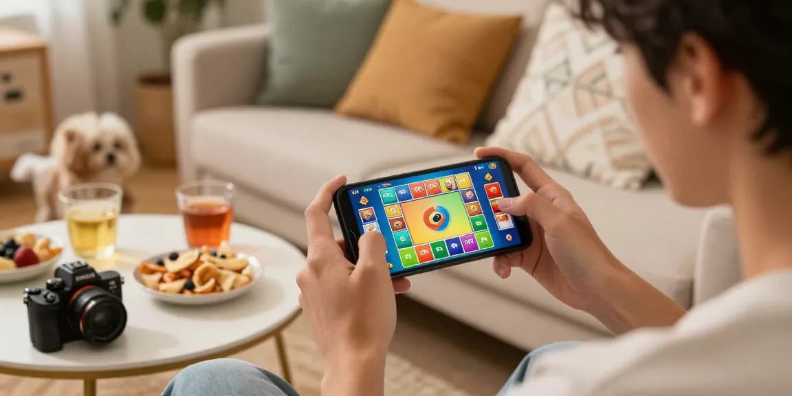 Latest APK download for Card Rummy mobile gaming in a cozy home setting.