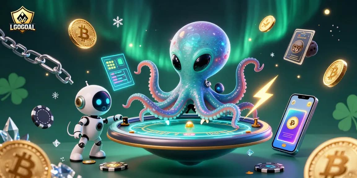 Experience LGOGOAL's thrilling slot games with a cosmic octopus dealer and crypto elements.