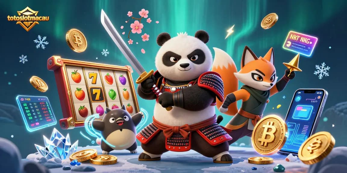 Experience the thrill at totoslotmacau with a vibrant 3D illustration featuring samurai panda and ninja fox.