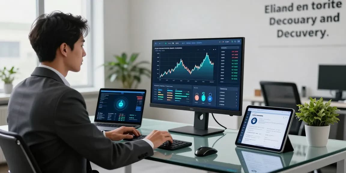 Professional working to recover lost crypto in a modern office setting with financial recovery tools.