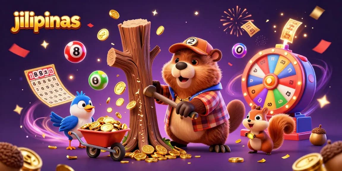 Experience exciting wins with jilipinas as a beaver chops a tree raining coins.
