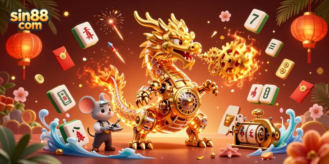 Experience thrill with sin88 com's golden dragon and dynamic casino elements in a vibrant setting.