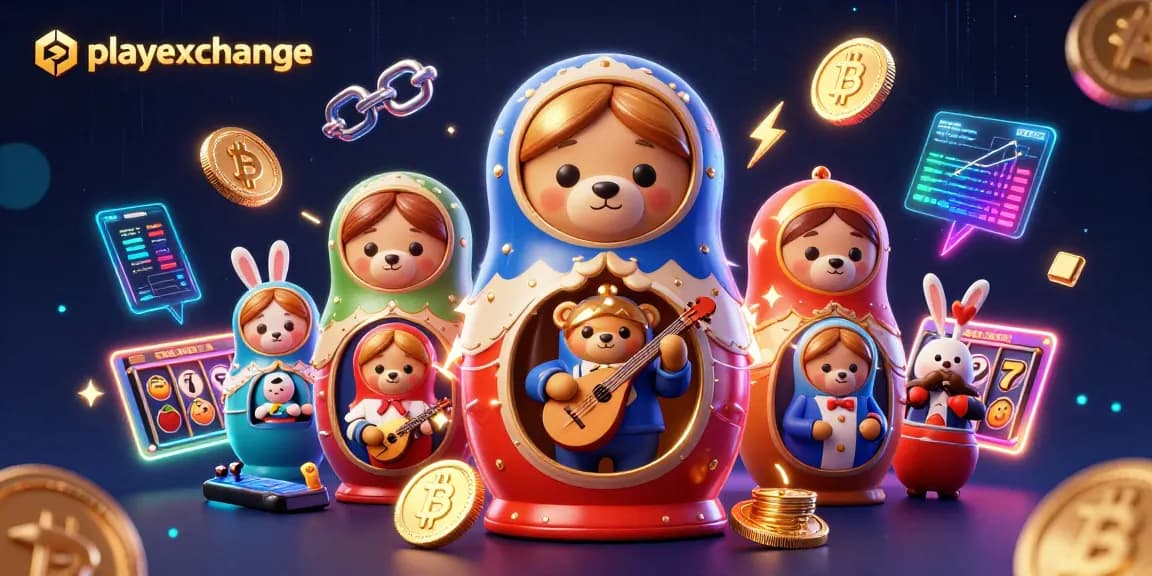 Engage in gaming excitement with playexchange at a vibrant casino scene featuring animated bears and crypto elements.