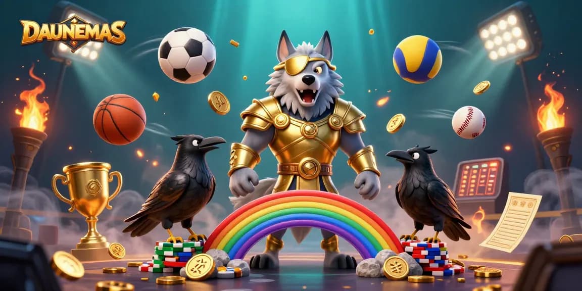 Engage with DAUNEMAS at its vibrant 3D casino scene featuring Norse mythology elements.