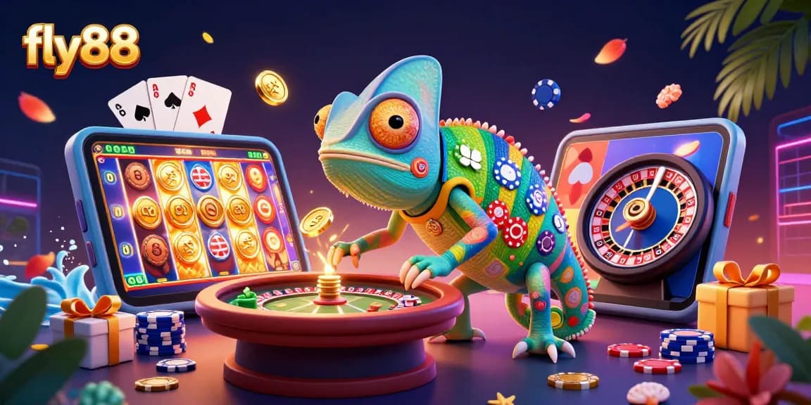 Experience exhilarating gaming at fly88 with our vibrant 3D casino scene featuring dynamic characters and lively elements.