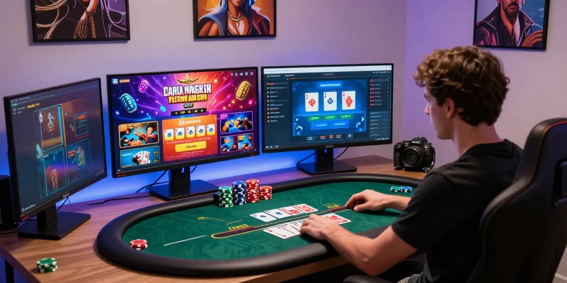 Join the excitement of Daftar Nagapoker in a vibrant online poker gaming setting, showcasing dynamic interface and engaging atmosphere.