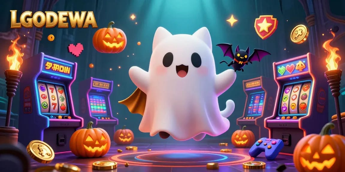 Experience thrilling wins with LGODEWA's ghostly charm amid vibrant slot reels and a haunted atmosphere