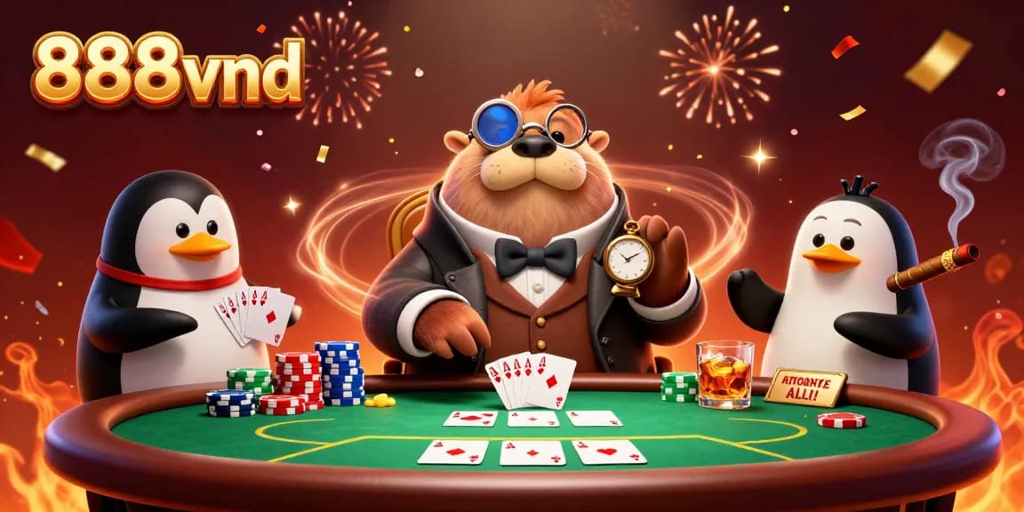 Experience the thrill of poker with 888vnd as characters vie for victory at an underwater poker table.