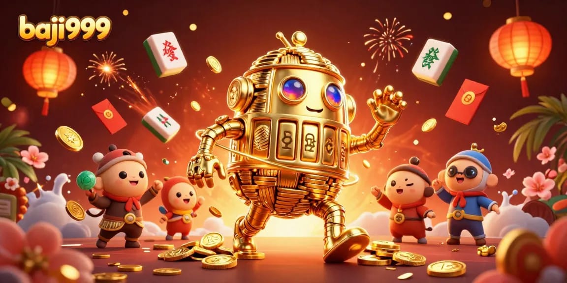 Win big with baji999's vibrant and dynamic casino experience featuring golden golem and game symbols.