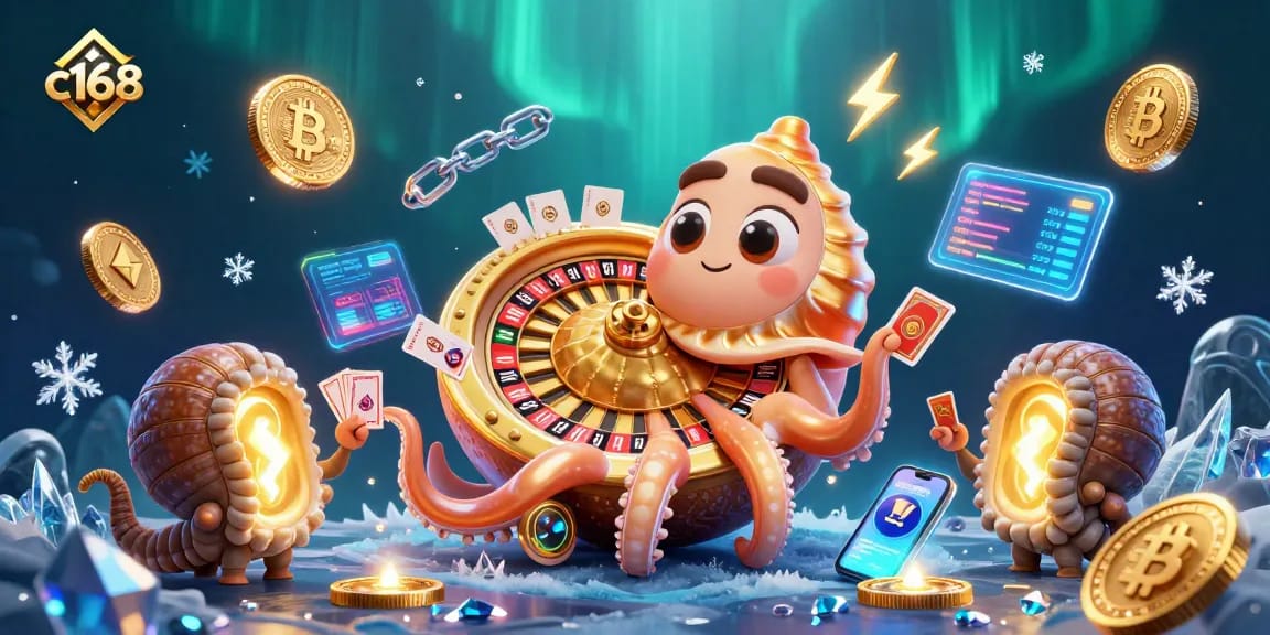 Engage with c168's thrilling gaming scene featuring ancient nautilus and crypto elements.