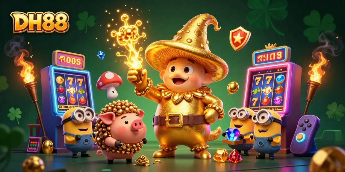 Experience the thrilling gameplay of DH88 with golden magical transformations in a vibrant casino scene.
