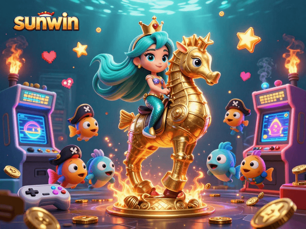 Experience the magic of sunwin at this vibrant underwater casino illustration.