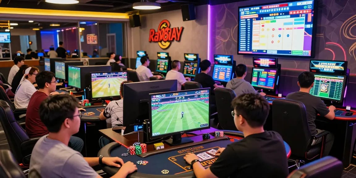 Exciting gaming atmosphere at red88 with players engaged in betting activities.