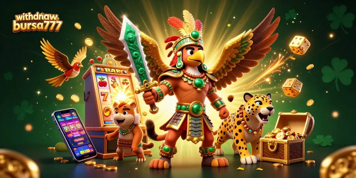 Spin and win with withdraw bursa777 actions, featuring an Aztec warrior and golden treasures.