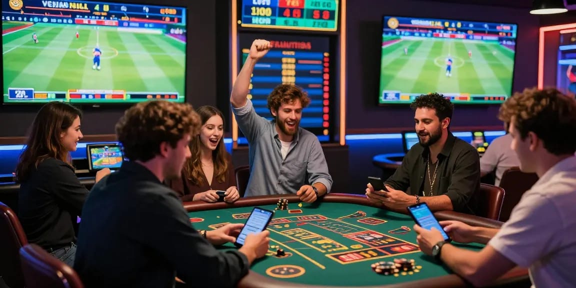 Players enjoying the Reddy Anna ID online betting experience in a lively virtual casino setting with real-time sports displays.